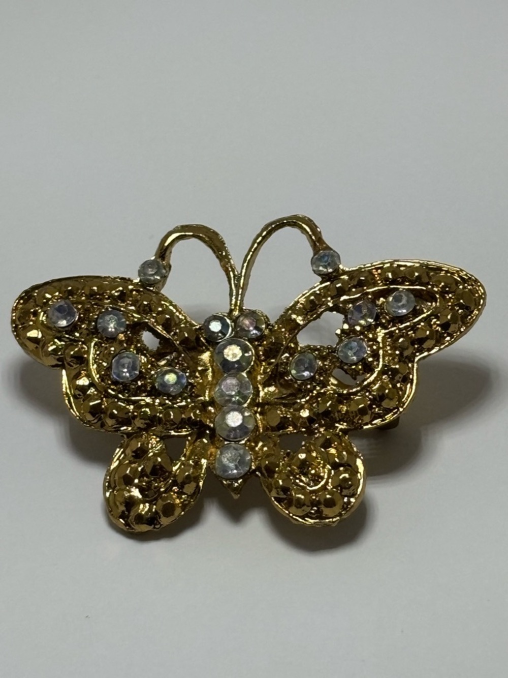 Gold Butterfly Brooch with Clear Crystal Accents - Women Jewelry